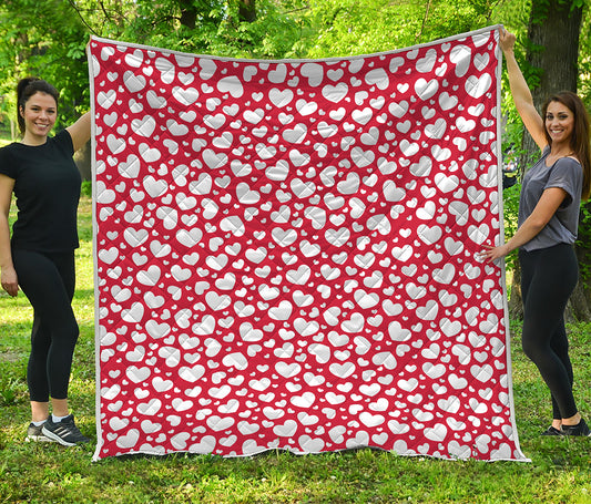White And Red Heart Pattern Print Quilt