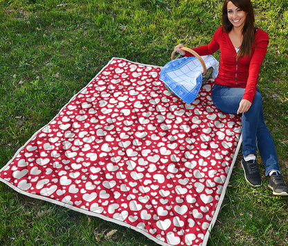 White And Red Heart Pattern Print Quilt