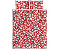 White And Red Heart Pattern Print Quilt Bed Set