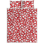 White And Red Heart Pattern Print Quilt Bed Set