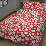 White And Red Heart Pattern Print Quilt Bed Set