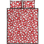 White And Red Heart Pattern Print Quilt Bed Set