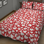 White And Red Heart Pattern Print Quilt Bed Set