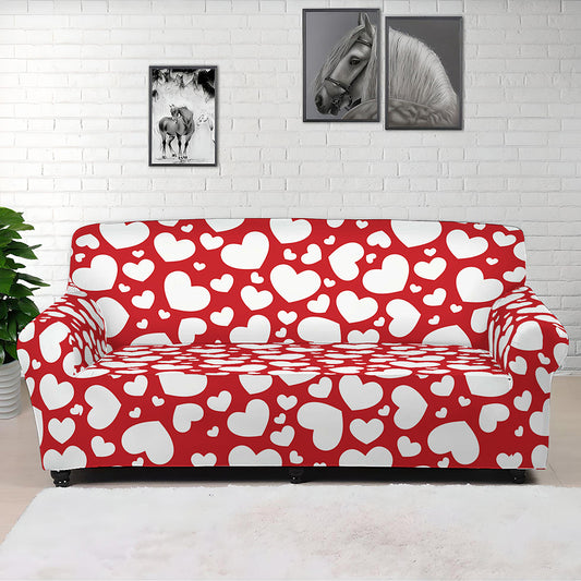 White And Red Heart Pattern Print Sofa Cover