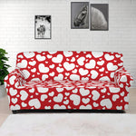 White And Red Heart Pattern Print Sofa Cover