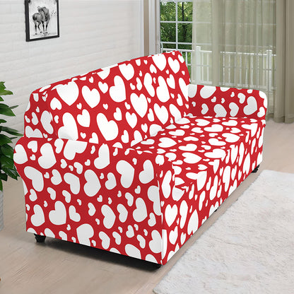 White And Red Heart Pattern Print Sofa Cover