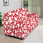 White And Red Heart Pattern Print Sofa Cover