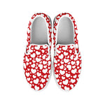 White And Red Heart Pattern Print White Slip On Shoes