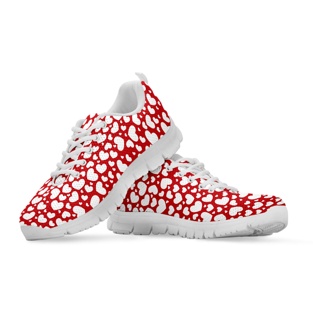 White And Red Heart Pattern Print White Sneakers
