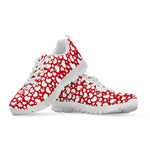 White And Red Heart Pattern Print White Sneakers