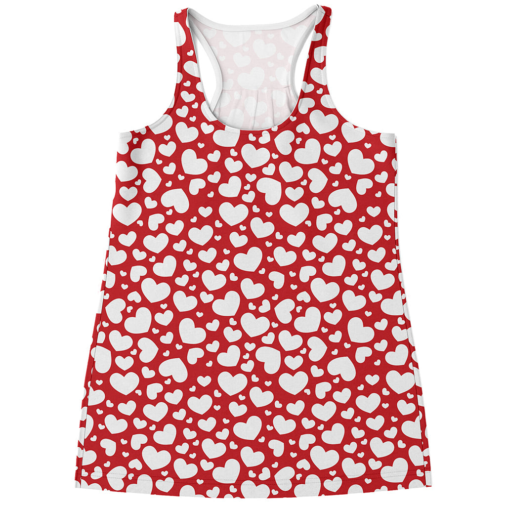 White And Red Heart Pattern Print Women's Racerback Tank Top