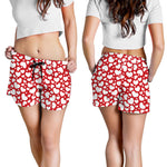 White And Red Heart Pattern Print Women's Shorts