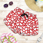 White And Red Heart Pattern Print Women's Shorts