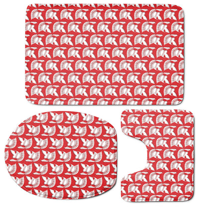 White And Red Spartan Pattern Print 3 Piece Bath Mat Set