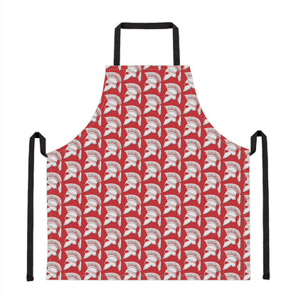 White And Red Spartan Pattern Print Apron