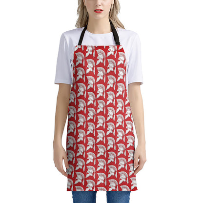 White And Red Spartan Pattern Print Apron