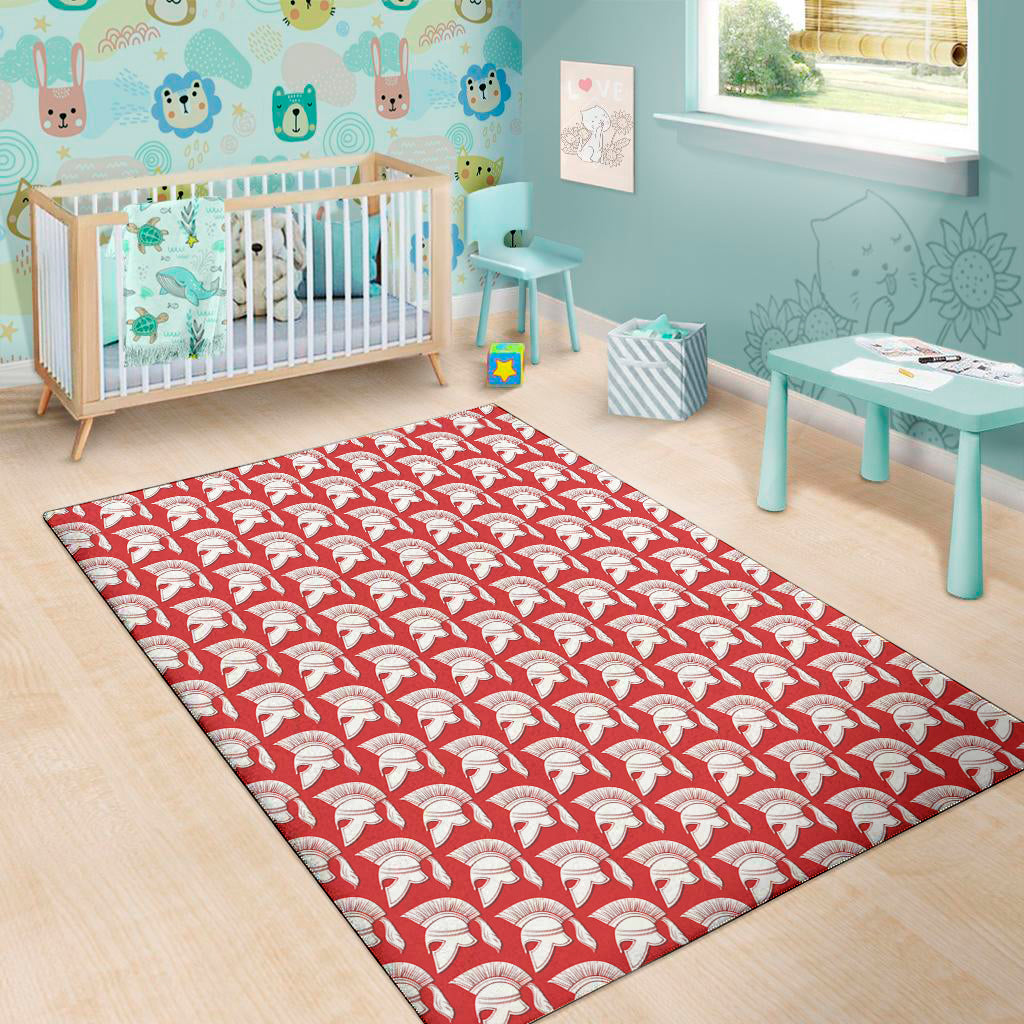 White And Red Spartan Pattern Print Area Rug