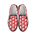 White And Red Spartan Pattern Print Black Slip On Shoes