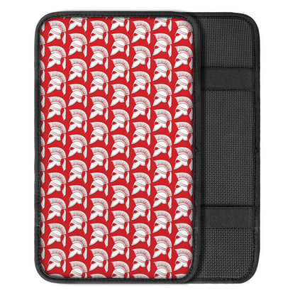 White And Red Spartan Pattern Print Car Center Console Cover