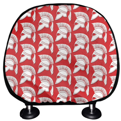 White And Red Spartan Pattern Print Car Headrest Covers