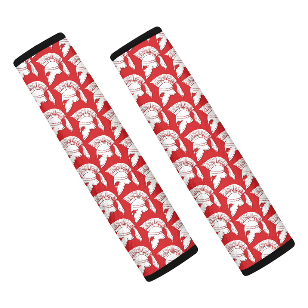 White And Red Spartan Pattern Print Car Seat Belt Covers