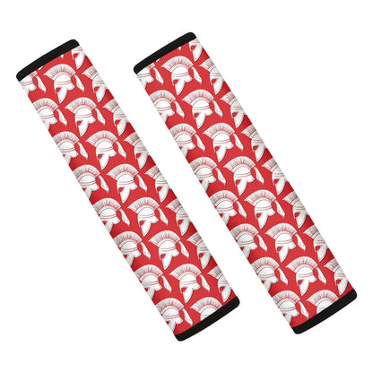 White And Red Spartan Pattern Print Car Seat Belt Covers