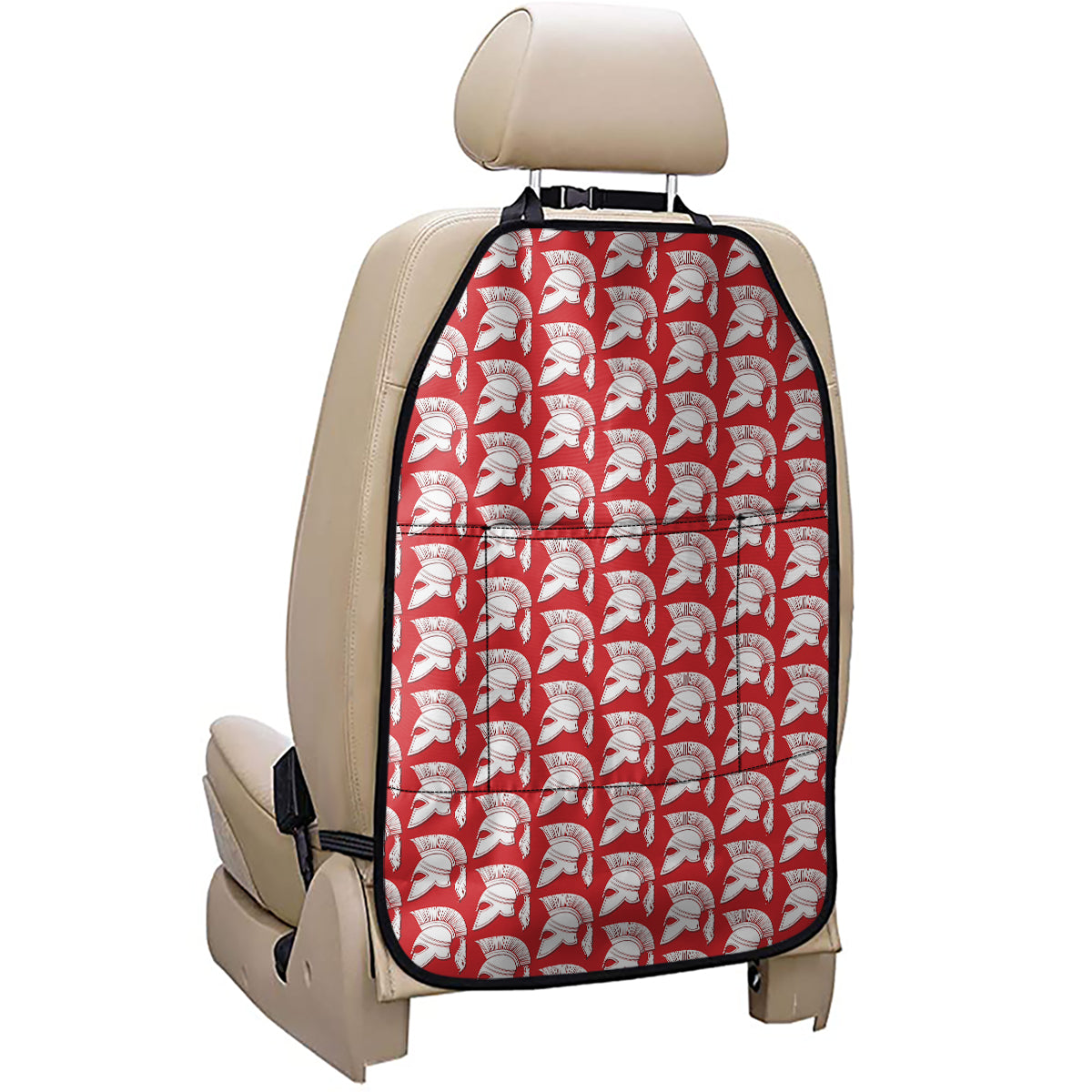 White And Red Spartan Pattern Print Car Seat Organizers
