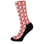 White And Red Spartan Pattern Print Crew Socks