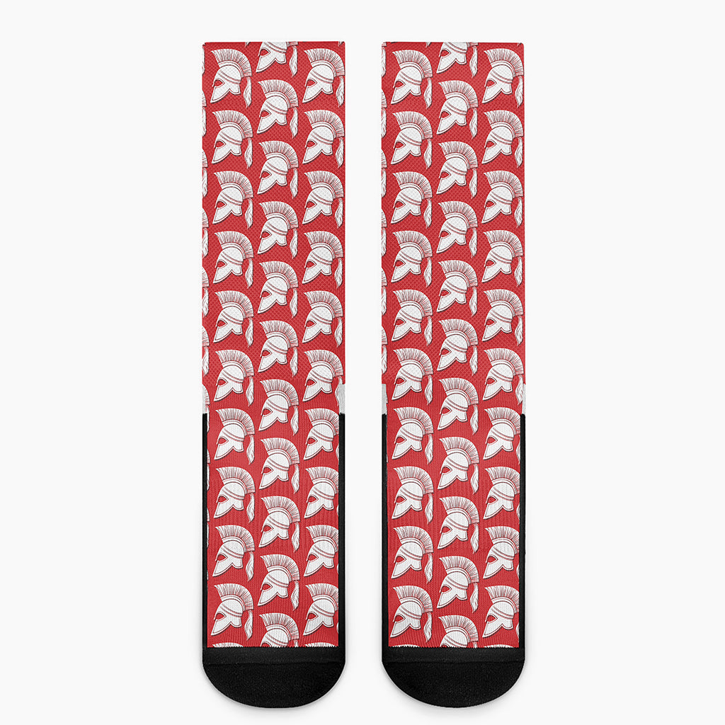 White And Red Spartan Pattern Print Crew Socks