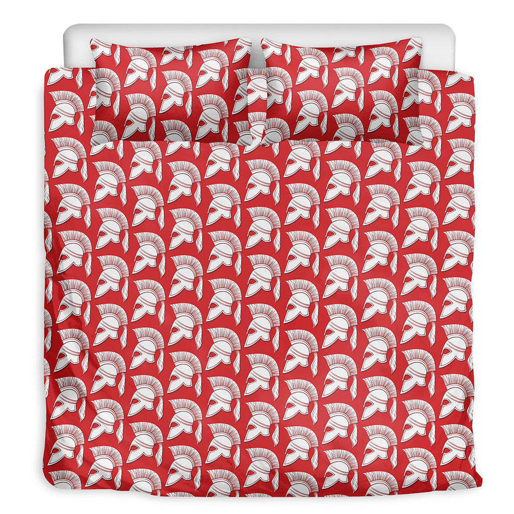 White And Red Spartan Pattern Print Duvet Cover Bedding Set