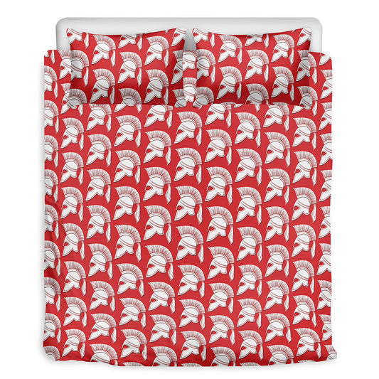 White And Red Spartan Pattern Print Duvet Cover Bedding Set