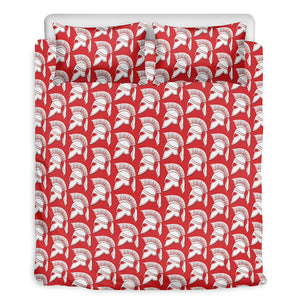 White And Red Spartan Pattern Print Duvet Cover Bedding Set