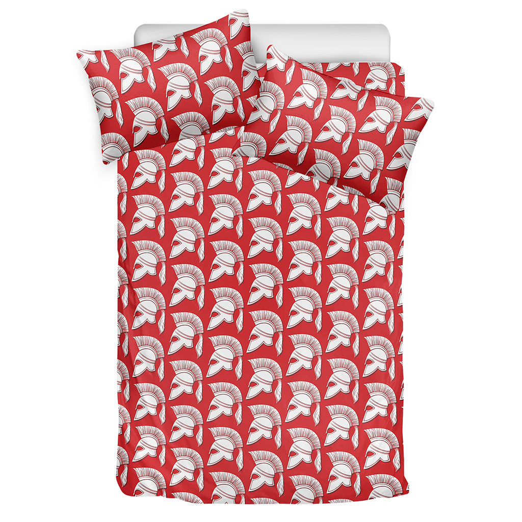 White And Red Spartan Pattern Print Duvet Cover Bedding Set