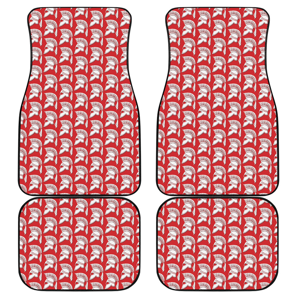 White And Red Spartan Pattern Print Front and Back Car Floor Mats