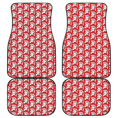 White And Red Spartan Pattern Print Front and Back Car Floor Mats