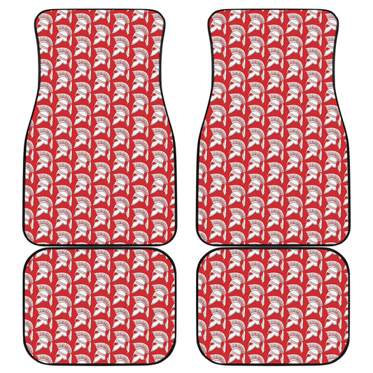 White And Red Spartan Pattern Print Front and Back Car Floor Mats