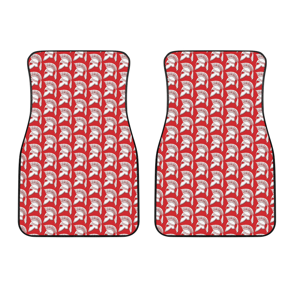 White And Red Spartan Pattern Print Front Car Floor Mats