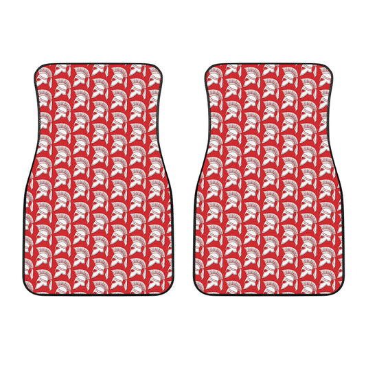 White And Red Spartan Pattern Print Front Car Floor Mats
