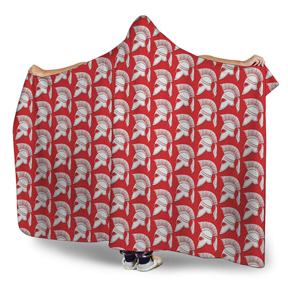 White And Red Spartan Pattern Print Hooded Blanket