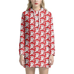White And Red Spartan Pattern Print Hoodie Dress