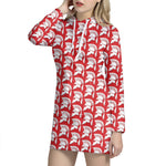 White And Red Spartan Pattern Print Hoodie Dress