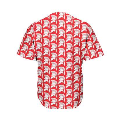 White And Red Spartan Pattern Print Men's Baseball Jersey