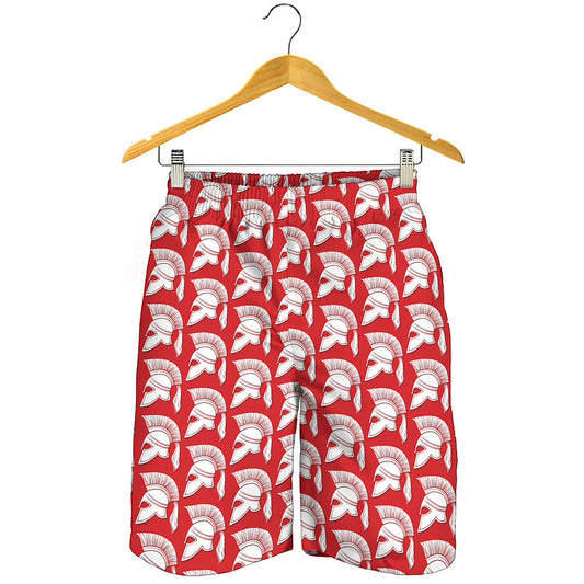 White And Red Spartan Pattern Print Men's Shorts