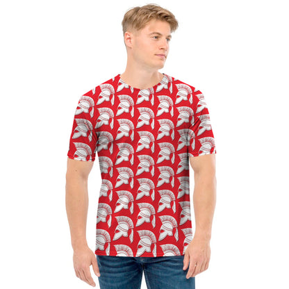 White And Red Spartan Pattern Print Men's T-Shirt
