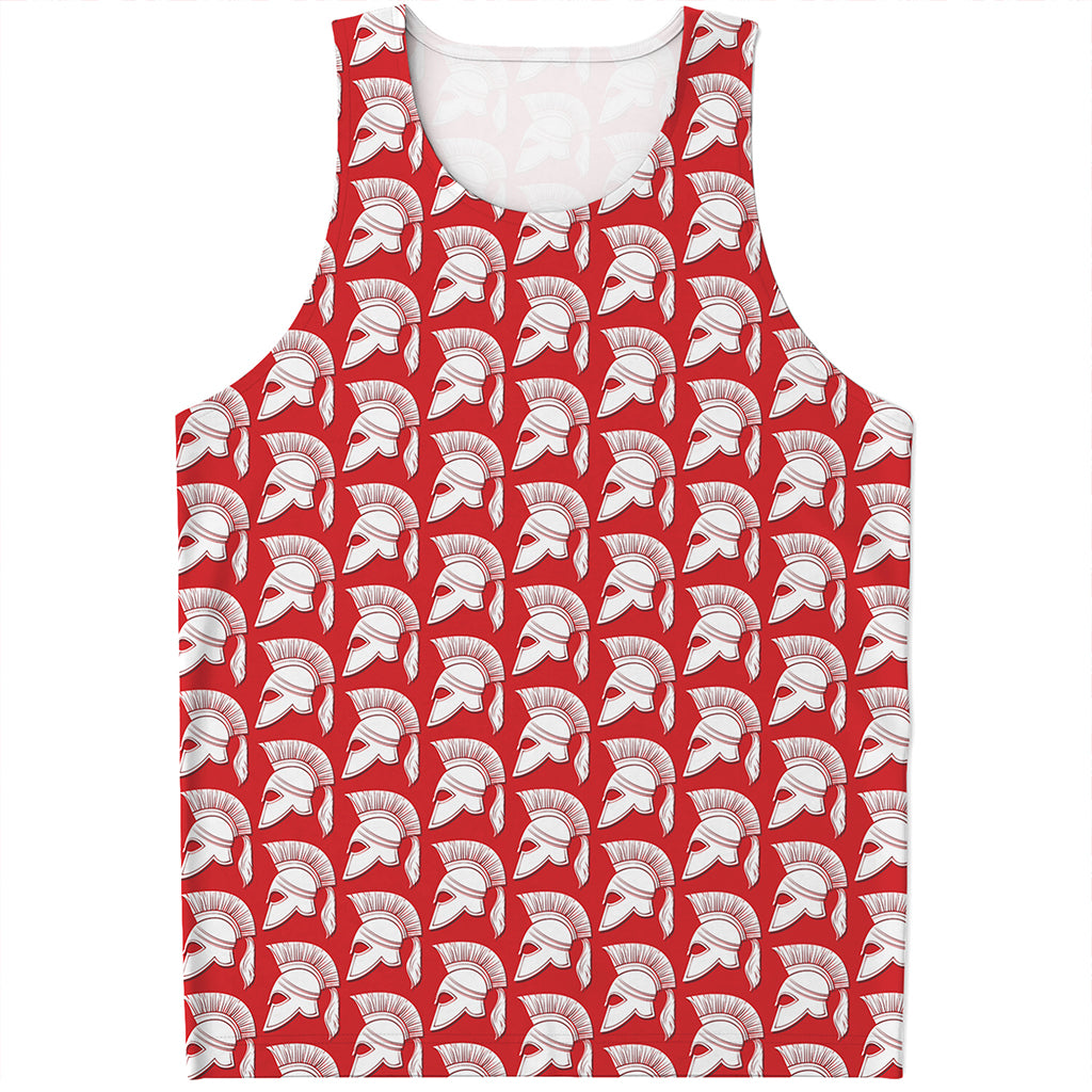 White And Red Spartan Pattern Print Men's Tank Top