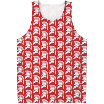White And Red Spartan Pattern Print Men's Tank Top