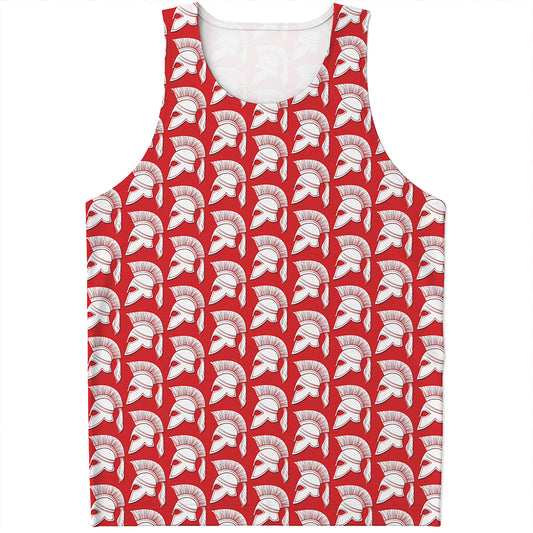 White And Red Spartan Pattern Print Men's Tank Top