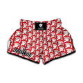 White And Red Spartan Pattern Print Muay Thai Boxing Shorts