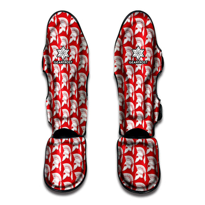White And Red Spartan Pattern Print Muay Thai Shin Guard