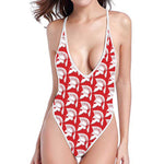 White And Red Spartan Pattern Print One Piece High Cut Swimsuit